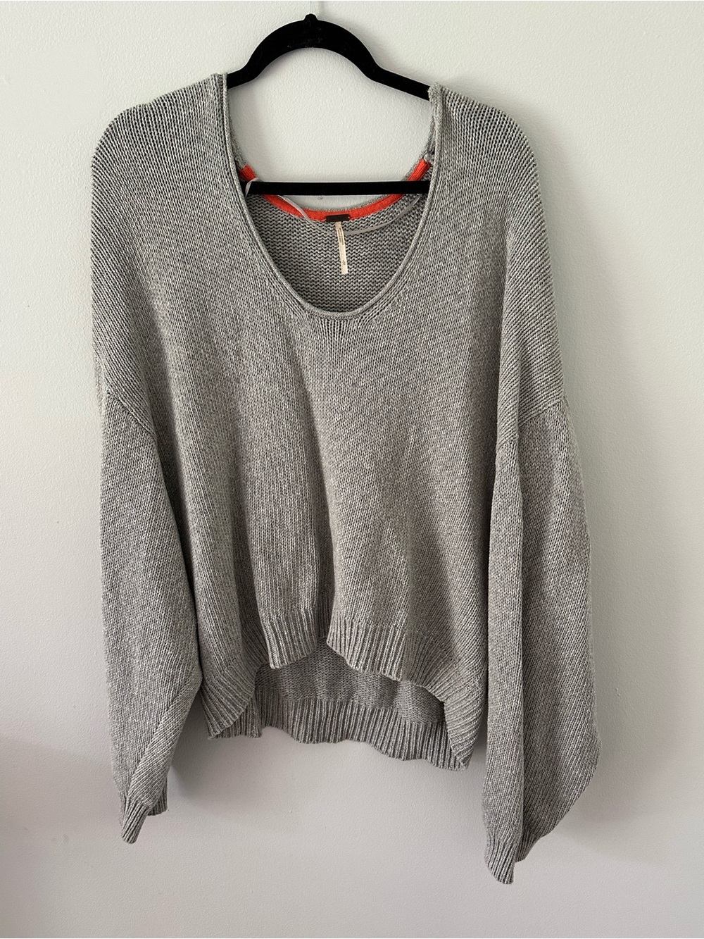 Free People Light Gray Scoop Neck Knit Sweater